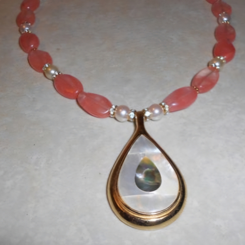 Cherry Quartz Beaded Necklace and Earring Set
